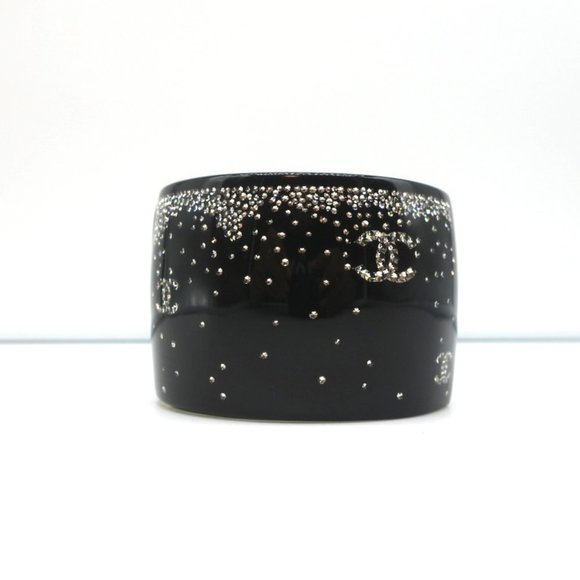 CHANEL 2012 CC STRASS CUFF BRACELET BLACK RESIN - Picture 5 of 8